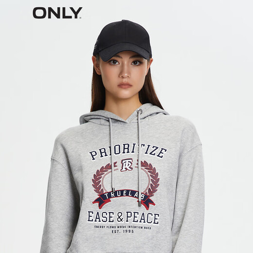ONLY秋冬运动风连帽字母印花宽松卫衣女|12349S014 G11  浅灰花色 M 165/84A