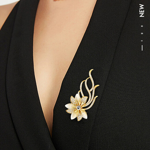 CHOMEL KINSEY violet floating flower brooch, high-end women's exquisite niche design corsage pin coat, Goddess' Day gift, violet champagne gold 5.5*3.0cm