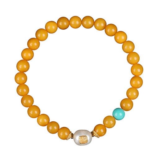 OUCERNY beeswax bracelet natural raw stone amber full of honey chicken oil yellow old wax round beads pearl multi-treasure bracelet as a gift for my wife