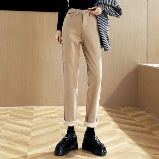 
Geyun Jeans Women's 2025 Spring and Autumn New Style Outer Wear Straight Wide Legs Khaki Cotton Pants Plus Fleece Thickened Smoke Pants Women Black One-Piece Buckle [Fleece Thickened] 13588 27 (96 to 105Jin [Jin equals 0.5 kg])