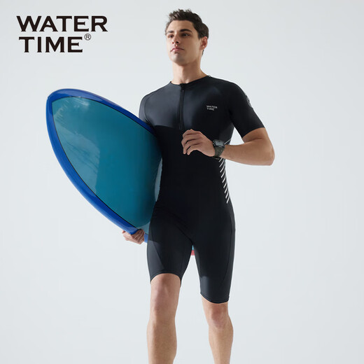 WATERTIME/Shuichuan men's swimsuit and swimming trunks one-piece short-sleeved five-point wetsuit men's swimsuit black silver XXL silver XXL