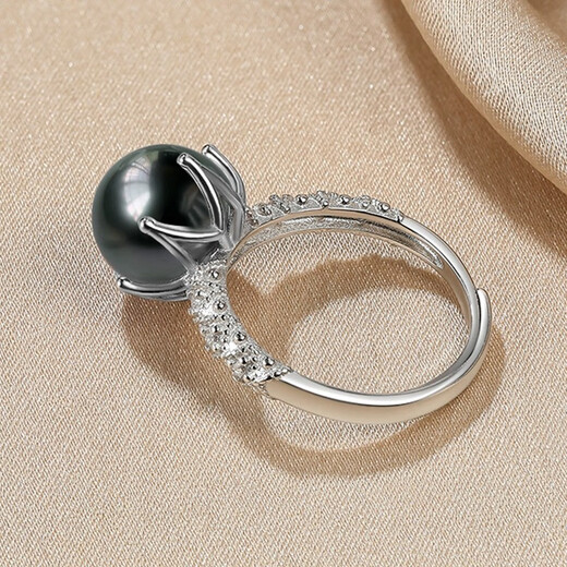 Queen of Pearls Select Versatile 9-10mm Tahitian Black Pearl Ring Seawater Pearl Adjustable Birthday Gift
