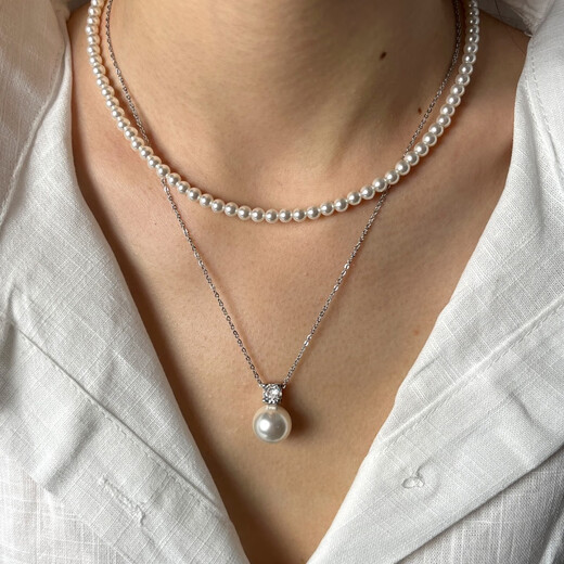 Fat Donglai quality Princess Diana pearl necklace silver Shijia Zhenduo Ma'ao white pendant for women 2024 new niche clavicle package titanium steel 10mm pearl white necklace + ears