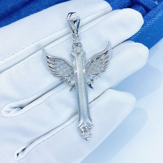 Heye Jewelry Bright Blind Angel Wings Wings Real Gold Brushed Polished PT950 Platinum Men's Pendant White Gold 18.60g Width 30mm Height 55mm Free Leather Cord