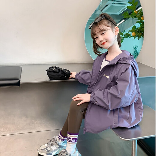Guai Ni Cat Girls' Coat Spring 2025 New Fashionable Children's Spring Autumn and Winter Style Medium-Grand Children's Little Girl Sports Hooded Top Purple 150 cm