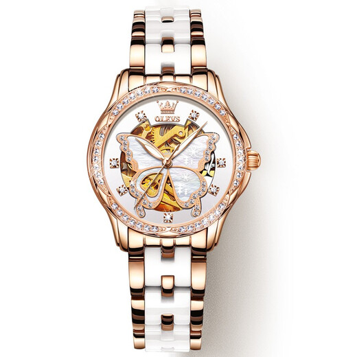 Swiss Swisss Swisss Swiss Watch Wome Women Simple Temprament Women Watch Полностью автоматические механические часы Luminous Faitrypronation Ceramic Watch Olevs-6622-CERMIC ROSE WHET Women