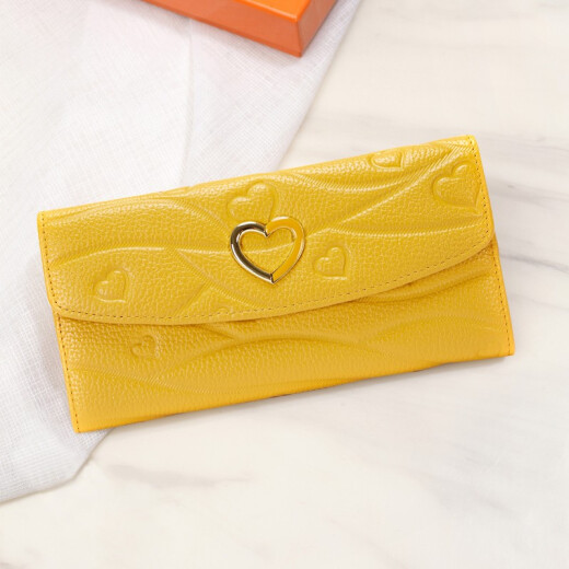 Sephren brand women's genuine leather long wallet 2024 new fashion love large capacity wallet put on mobile phone soft leather handbag lemon yellow