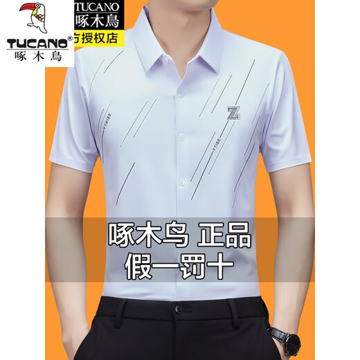 啄木鸟桑蚕丝短袖衬衫男士夏季薄款半袖抗皱免烫休闲无痕商务衬衣男装 9901绿色 165/M