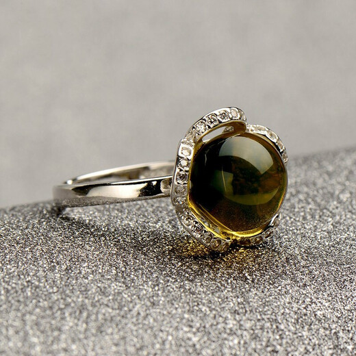 Xuanyong natural Mexican blue amber ring women's S925 silver ring inlaid with amber ring live adjustable gift for wife