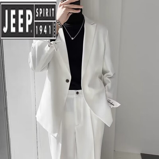 JEEP SPIRIT summer light mature style casual suit men's suit trendy yuppie handsome small suit embroidered street style jacket XZ14 white XL