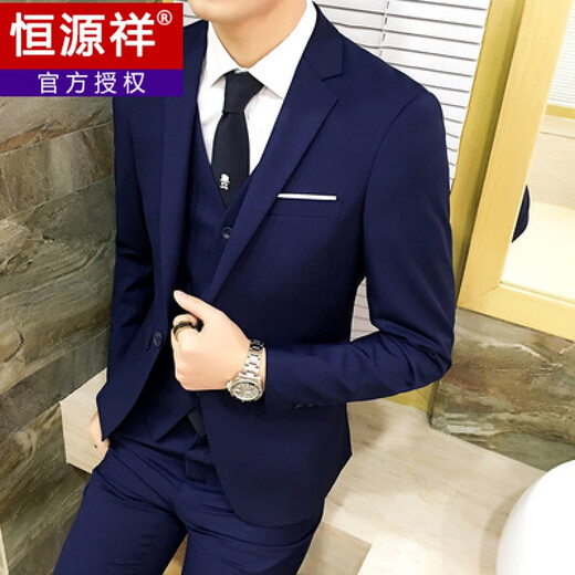 Hengyuanxiang suit men's three-piece business formal suit professional suit groomsmen groomsmen wedding dress spring L 105-120 Jin Jin equals 0.5 kg light gray (suit + trousers)