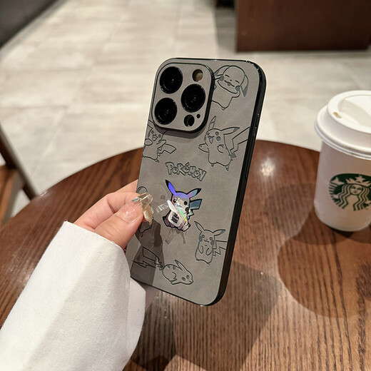 Color painter suitable for Apple 16 Promax mobile phone case cartoon laser Pikachu iphone16plus full-inclusive anti-fall self-protection cover with lens film protective cover fur pattern men and women Internet celebrity Apple 16Pro [Black Pikachu # with lens film]