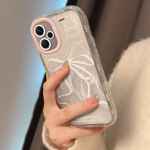 Le meilleur choix convient à Redmi Note13 Case de téléphone mobile Feather Cream Girl Heart Pearl Bow Full-include Redmi Note12pro Silicone Note12 Mobile Phone Case Note13pro + Peuat Cream Shell-Transparent-BS3884 White Bow Vivo Y77
