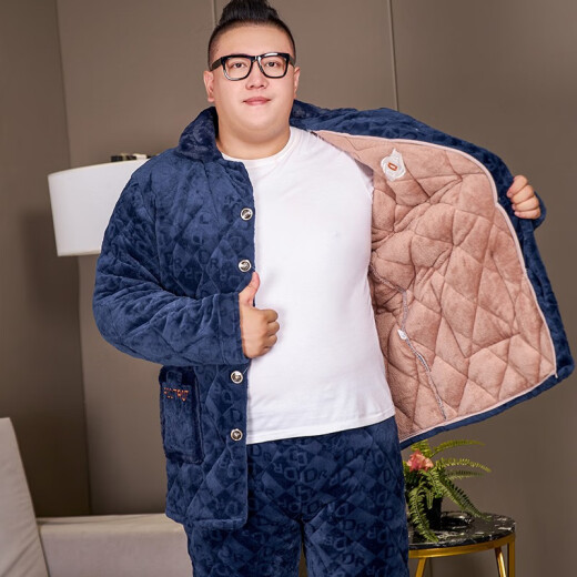 雯诗婷 超大码男士加肥加大三层加厚夹棉睡衣冬天肥佬穿家居服夹棉260斤 DT9928灰色【加肥加大】 5XL 【210-240斤穿】