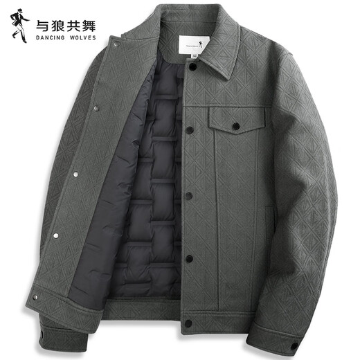 Baile con la chaqueta de lana de solapa de lobo [Down Liner] para hombres 2025 Otoño e invierno Nuevo chaqueta para hombres calientes 1015 Green-Green 211 m (170)