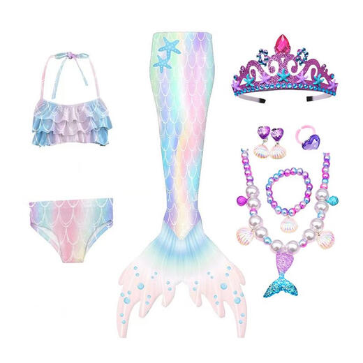 Ruiyang Meerjungfrau Kleidung Prinzessin Schwanz Badeanzug Girl Split Bikini Baby Badeanzug Neues heißes Frühling farbenfrohe dreiteilige Set + Krone + Halskette 4-teilige Set 130 cm