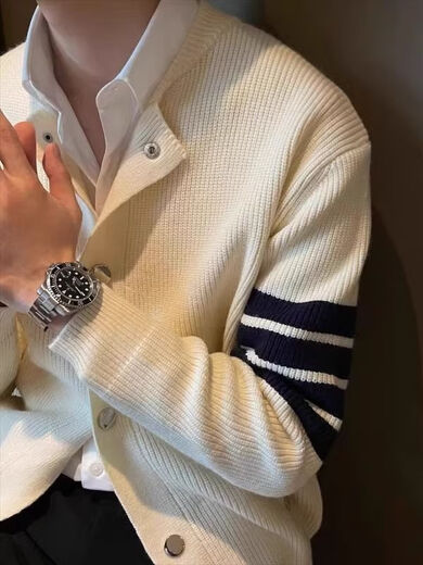 
TB BROWIN Tom TB four-bar knitted cardigan jacket men's autumn new sweater men's high-end American retro v-neck hair Navy blue stripes 2XL (140-155Jin [Jin equals 0.5 kg])