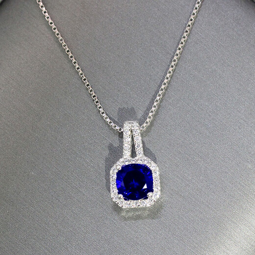 Fat Donglai's same style tanzanite sapphire square covered with diamonds tanzanite blue jewelry set three-piece set for women 1g pendant (1 carat/6.5mm) including necklace