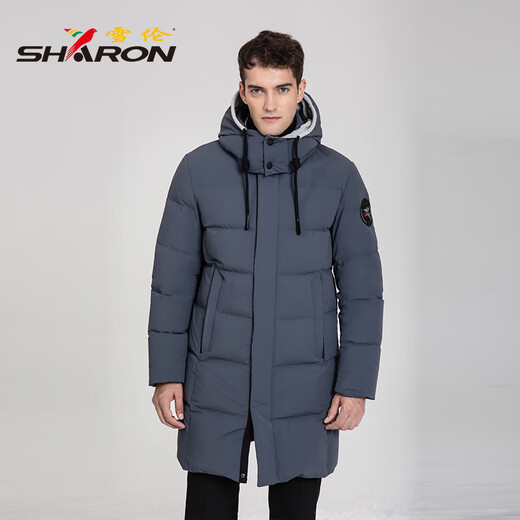 雪伦（SHARON）反季鹅绒羽绒服男中长款秋冬外套可脱卸帽休闲运动 12625 黑夜兰 M