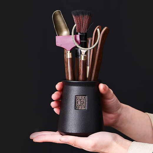 HOI KONG Tea Set Accessories Tea Ceremony Six Gentlemen Tea Making Three-piece Set Whole Tea Knife Tea Clamp Needle Tweezers Brush Kung Fu Tea Art Tools Zen Tea One-Piece Tea Ceremony Cylinder + Buddha Hand Five-piece Set + Tea Scraper