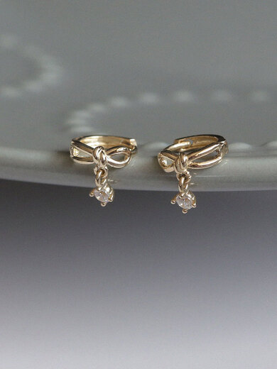 Nanzhi White Small C Korean Gold Jewelry 10K Gold Earrings Earrings Sweet Bow Pendant K Gold Earbone Earrings Earrings Left Earband 1 piece