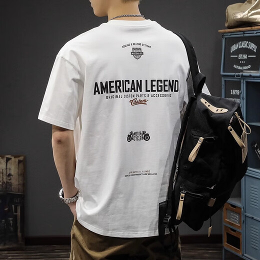 Catman (Miiow) Tendencia de la calle principal nueva camiseta de manga corta para hombres sueltos de algodón de algodón americano de verano de gran tamaño, cuello redondo de algodón de algodón pesado HST1518 White XL