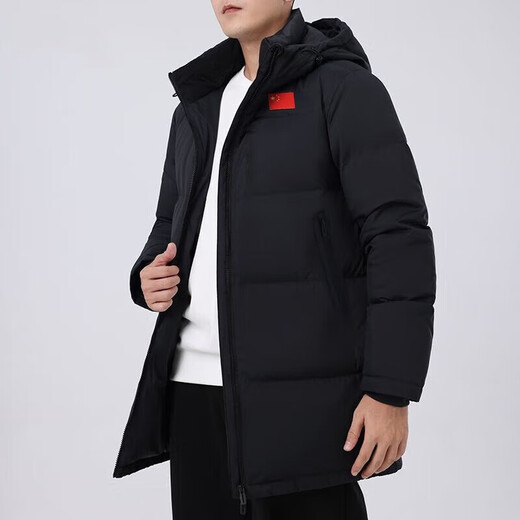 Li-Ren Li Ning Down Down Jacket National Flag Men's Long с капюшоном 2024 Winter New 80% Duck Down Down Down Coldened Jacket Aymu341-1 Black 2xl