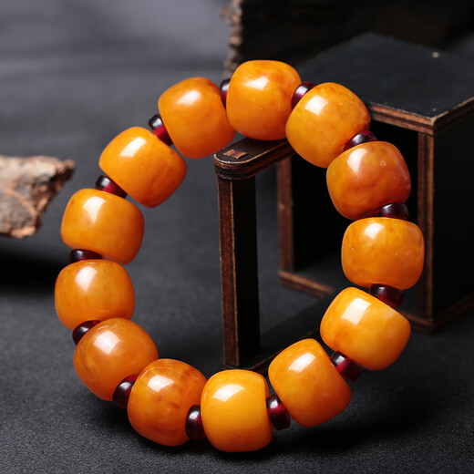 Fat Donglai's same style of beeswax bracelets with chicken oil and yellow natural Polish old beeswax bracelets for men with raw mineral chicken oil and yellow amber style seven (men and women's date beads) bead size 13