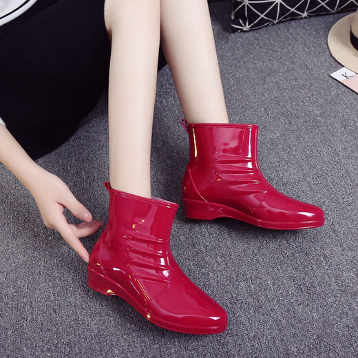Oxygen Dragon Anti-Slip Rain Shoes Cute Jelly Rain Shoes Fashion Kitchen Rain Boots Women's Anti-Slip Rubber Shoes Adult Waterproof Shoes Women's Water Boots 1585 Burgundy Single Shoes (a size smaller) 36