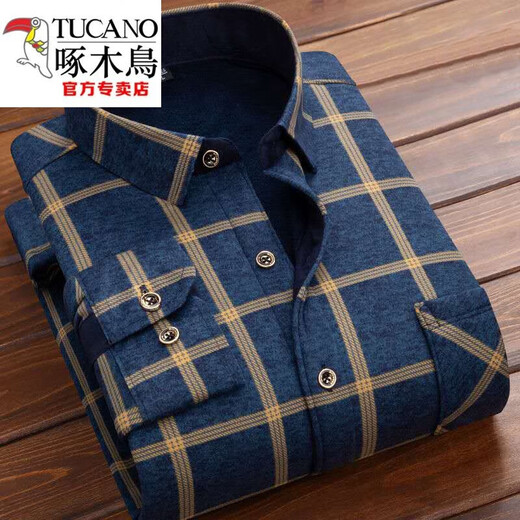 Woodpecker (TUCANO) men's warm shirt with velvet thickened plaid long-sleeved shirt casual trend middle-aged and elderly father-father suit (2 pieces) HB677+HB681 plus velvet XL is suitable for 120 Jin [Jin equals 0.5 kg] - 139 Jin [Jin equals 0.5 kg]