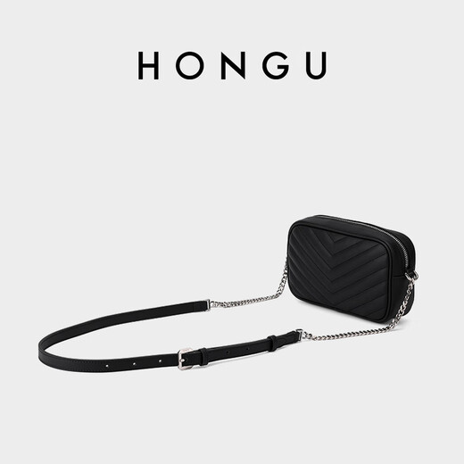 红谷包包女包新款牛皮单肩斜挎包时尚小香风相机包新年礼物 漆黑