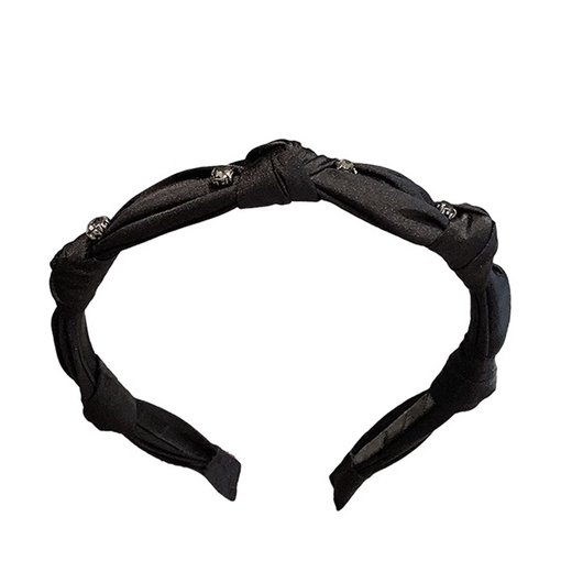 Idel's high-end silk rhinestone knotted headband, retro French style headband, versatile hairpin for women when going out, 2025 new rhinestone headband, black F2143