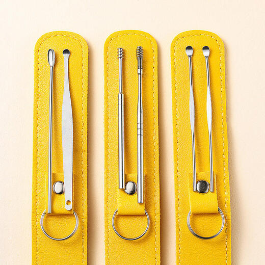 Han Meichen ear scoop six-piece set of ear picking tools stainless steel ear scoop leather bag cleaner home portable yellow light-emitting ear scoop 6 pieces/yellow leather set