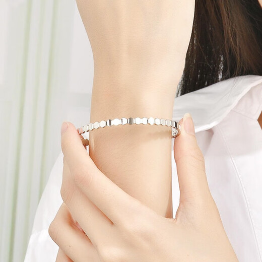 Hijin Jewelry Platinum PT950 Honeycomb Bracelet Solid Platinum Glossy Geometric Bracelet Closed Gift for Girlfriend and Mom Custom-made 50g