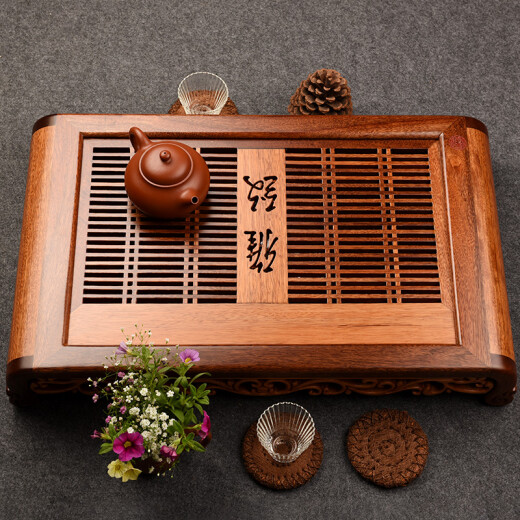 Simple rosewood tea tray drawer-type household solid wood large tea table Kung Fu tea set water storage simple tray rosewood elegant 53*32.5*8cm