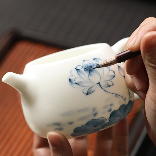 MULTIPOTENT mutton fat jade hand-painted lotus Kung Fu tea set teapot single pot gift box Dehua white porcelain YQ0237 gift