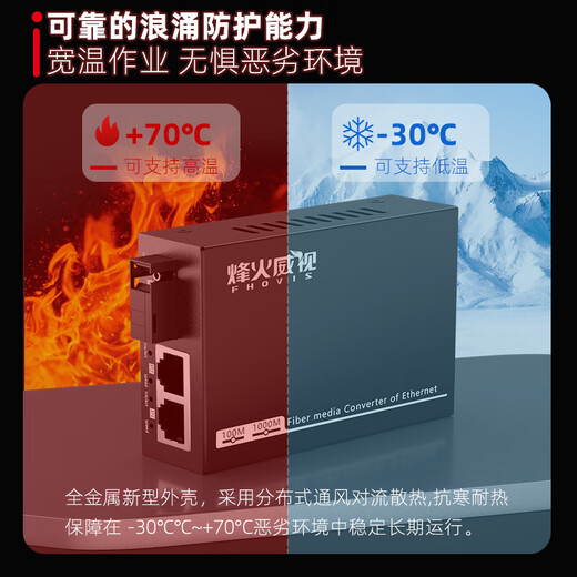 烽火威视隔离型光纤收发器 网口Vlan隔离  光电转换器 光纤交换机 网络光端机  一对价 百兆1光2电丨单模单纤丨双网口隔离 20公里