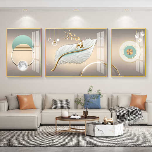 Aohan Light Luxury Feather Living Room Decoration Painting Abstract Sofa Background Wall Hanging Painting Atmospheric Simple Modern Mural High-end Z4877 Left and left 30*40 60*40 Crystal porcelain aluminum alloy gold frame