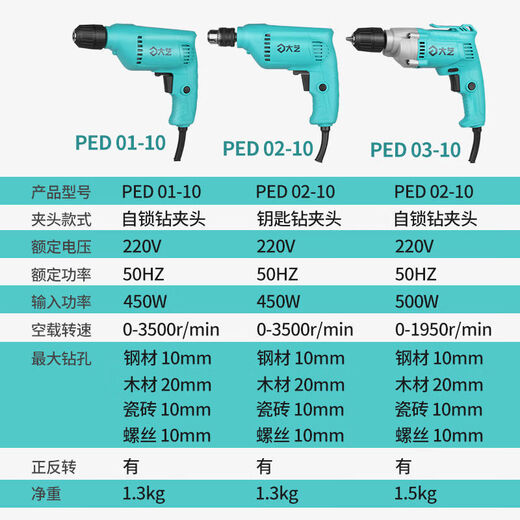 220 Ferce de foret à recharge filaire à la maison Small Electric Drill Drill Electric Power Tool 01-13660 Watt Fer Chuck