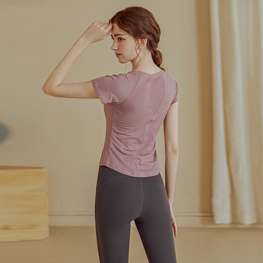 Daz Yoga Tops Women's Fitness Clothing Short Sleeve Tops Running Sports Slimming Fitness Tops Pilates Training Clothes Lavender Purple XL