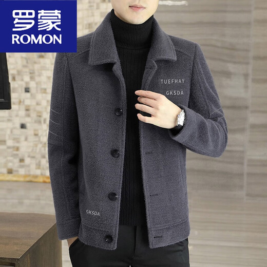 ROMON woolen jacket men's short autumn and winter cotton and thick woolen jacket men's Korean casual top slim fit 8222 dark gray cotton winter cotton and thick 3XL 150-165Jin Jin equals 0.5 kg