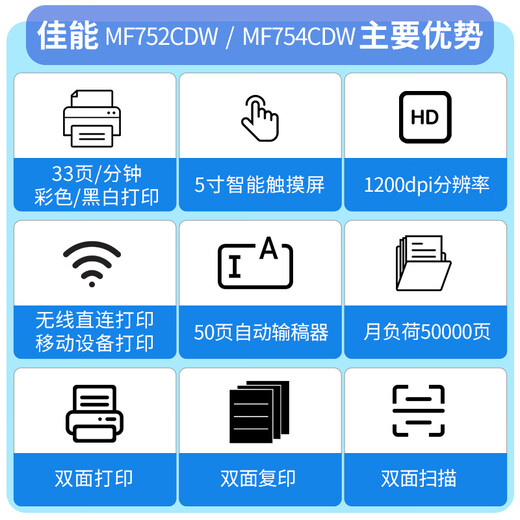 佳能MF752cdw MF754cdw A4彩色激光打印机一体机全自动双面打印复印扫描连接手机无线办公家用商用 754CDW套餐一【标配+加粉硒鼓1套+4瓶碳粉】