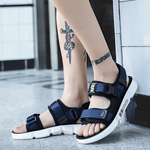 
Changxiang Huili Junior High School Student Sandals for Men in Spring and Autumn and Summer Outdoor Casual Beach Shoes for Men Korean Velcro Sandals for Men w9921 All Black 35
