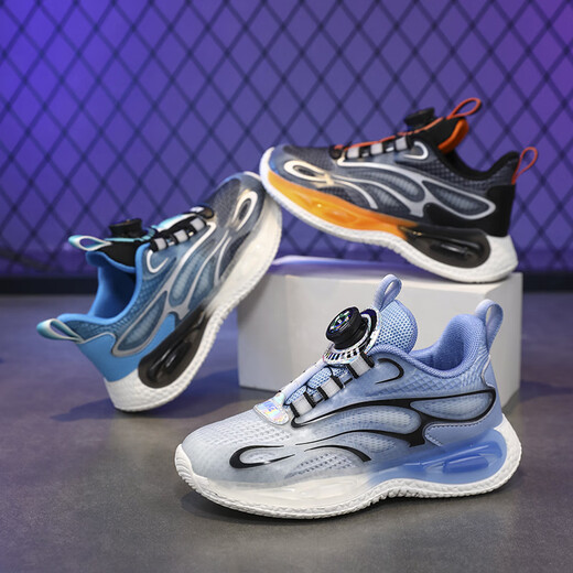 Hongxing Children's Shoes for Boys Rotating Buttons Autumn Anti-Slip Wear-resistant Training Shoes Student Shoes Shock Absorbing and Resilience Running Sports Shoes 9903 Tianlan Single Net 32