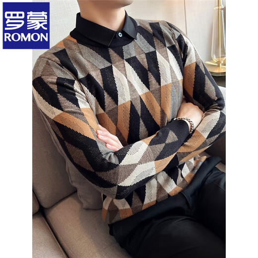 Romon Faux Pull à col de chemise en deux pièces pour hommes Automne et hiver 2025 New Business Men's Inner Treed Base Tript For Men 9855 Black M