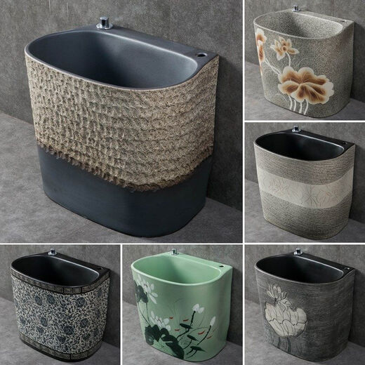 CLCEY balcony outdoor mop pool integrated raised mop pool home bathroom courtyard rectangular ceramic sink basin D type mop pool (send water)