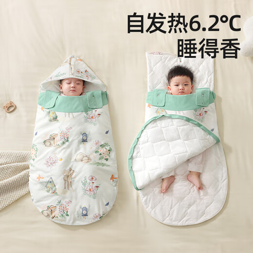 Betis Baby Anti-jump Sleeping Bag Spring and Autumn Constant Temperature Baby Cover Newborn Children Anti-Kick Quilt All-in-one All-Season Smile Double Layer - Room Temperature 20-26 S Code Suitable for heights below 80cm