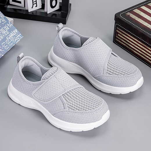 Zuli Jianai Daddy Old Man Shoes for Women with Wide Wide Extra Wide Summer Mesh Breathable Mom Shoes for Candy Foot and Foot Rehabilitation Casual Shoes 805 Light Gray Couple Style 39 Wide