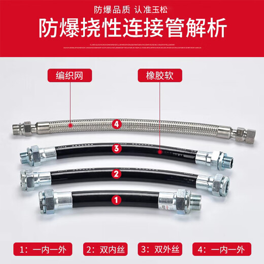 Suitable for explosion-proof flexible connecting pipe BNG rubber steel wire braided 304 stainless steel threading pipe DN15 20 winding 4 1000 stainless steel hose with connector 4 inches DN100