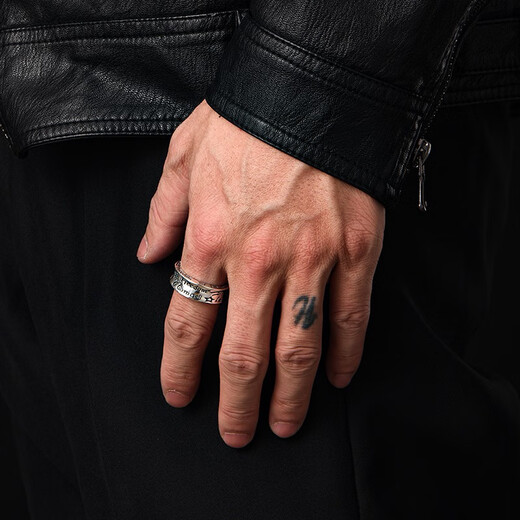 IDEAGEMER925 silver graffiti ring men's cool personality retro style niche creative fashion versatile handsome boy ring graffiti ring Hong Kong No. 19